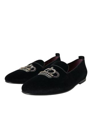 Black Velvet Crystal Crown Men Loafers Shoes