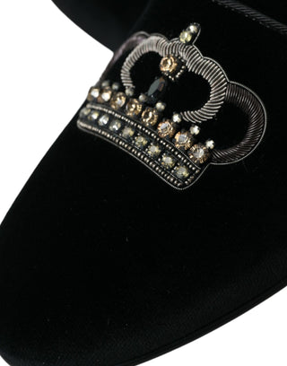 Black Velvet Crystal Crown Men Loafers Shoes