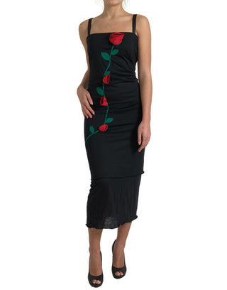 Elegant Wool Sheath Dress With Rose Applique