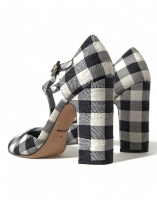 Chic Gingham T-strap Pumps: Timeless Mary Jane Heels