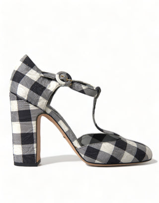 Chic Gingham T-strap Pumps: Timeless Mary Jane Heels