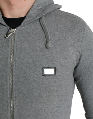 Melange Gray Cotton Hooded Full Zip Sweater