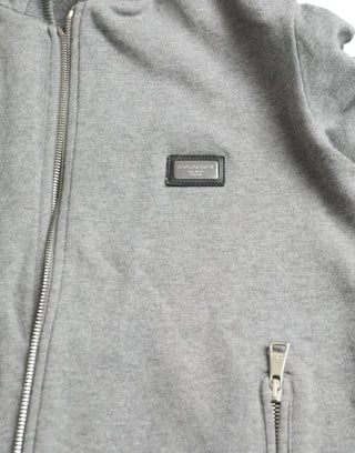 Melange Gray Cotton Hooded Full Zip Sweater