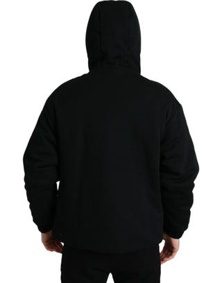 Elegant Black Bomber Jacket With Hood