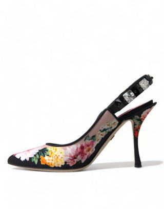 Floral Slingback Heels With Luxe Crystal Details