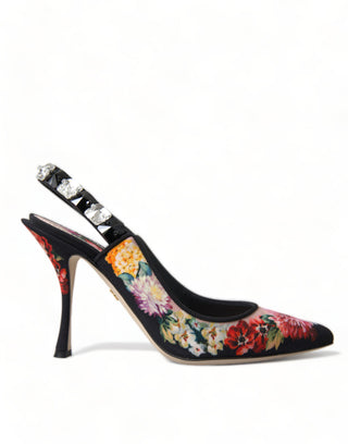 Floral Slingback Heels With Luxe Crystal Details