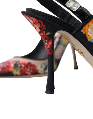 Floral Slingback Heels With Luxe Crystal Details