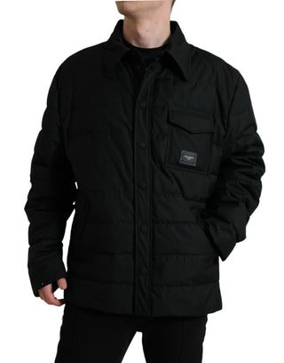 Black Polyester Quilted Logo Patch Jacket