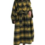 Chic Checkered Long Trench Coat In Sunny Yellow