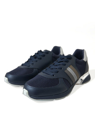 Blue Leather Low Top Sneakers Shoes