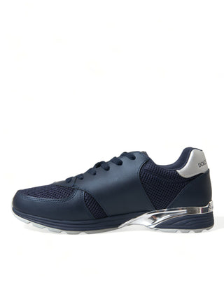 Blue Leather Low Top Sneakers Shoes