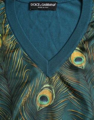 Silk V-neck Peacock Feather Sweater