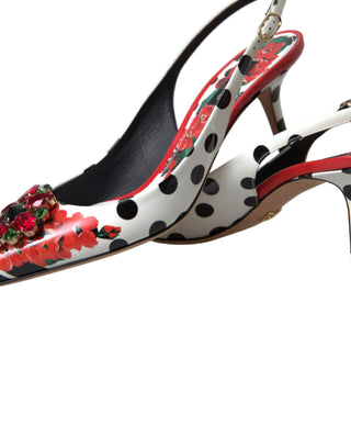 Chic Multicolor Floral Slingback Heels With Crystals