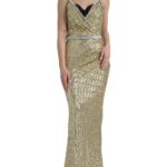 Golden Sequin Evening Dress With Silk Blend Lining