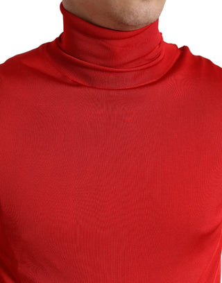 Red Silk Turtleneck Pullover Sweater