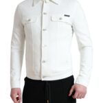 White Cotton Stretch Collared Denim Jacket