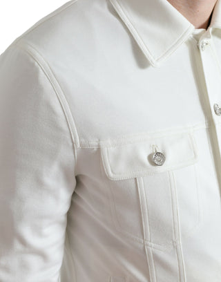 White Cotton Stretch Collared Denim Jacket