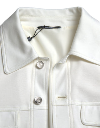 White Cotton Stretch Collared Denim Jacket