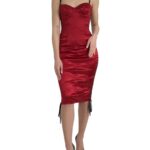 Elegant Satin Corset Midi Dress In Red
