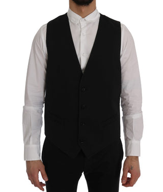 Sleek Black Single-breasted Waistcoat