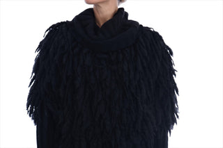 Elegant Black Fringed Wool-cashmere Sweater