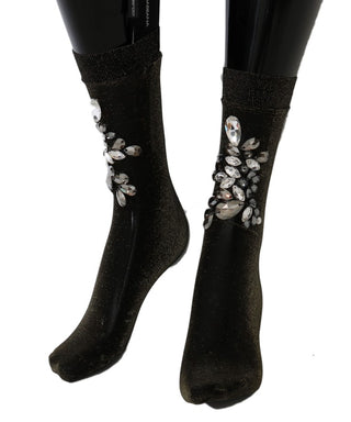 Crystal-embellished Black Mid-calf Stockings