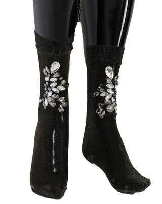 Crystal-embellished Black Mid-calf Stockings