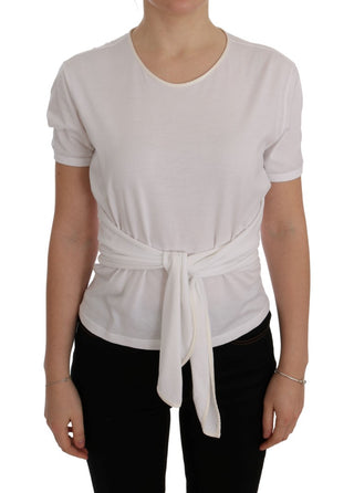 Elegant White Wrap Blouse With Crystal Accents