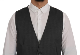 Sleek Gray Single-breasted Waistcoat Vest