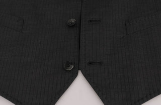 Sleek Gray Single-breasted Waistcoat Vest