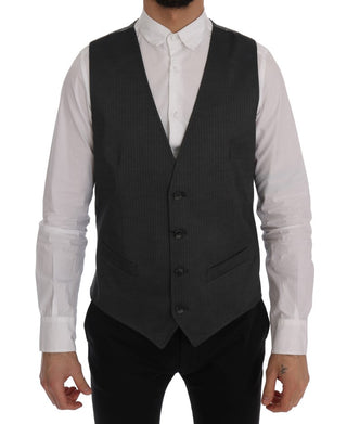 Sleek Gray Single-breasted Waistcoat Vest