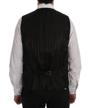 Elegant Striped Gray Wool Blend Waistcoat Vest