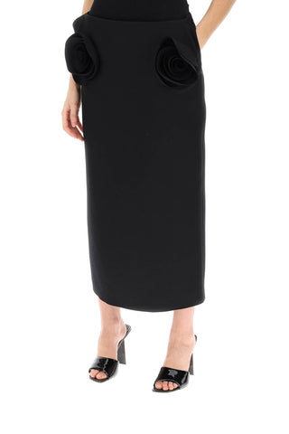 Crepe Couture Pencil Skirt With Rose Appliqués