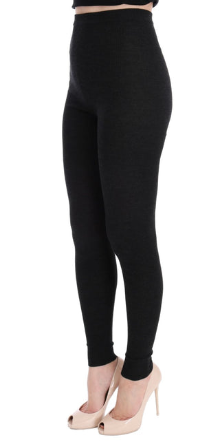 Elegant High-waist Wool Tights Pants In Dark Gray