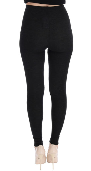 Elegant High-waist Wool Tights Pants In Dark Gray