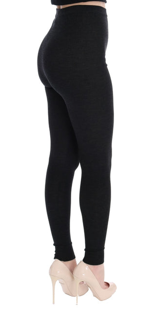 Elegant High-waist Wool Tights Pants In Dark Gray