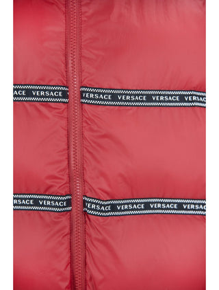 Elegant Red Versace Logo Vest With Detachable Hood