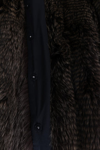 Elegant Brown Raccoon Fur Knee-length Coat