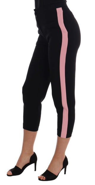 Chic Black Capri Pants With Pink Side Stripes