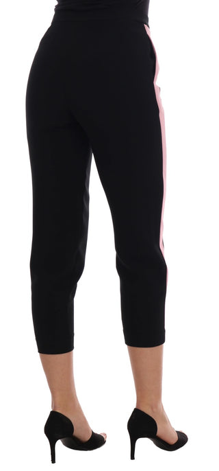 Chic Black Capri Pants With Pink Side Stripes