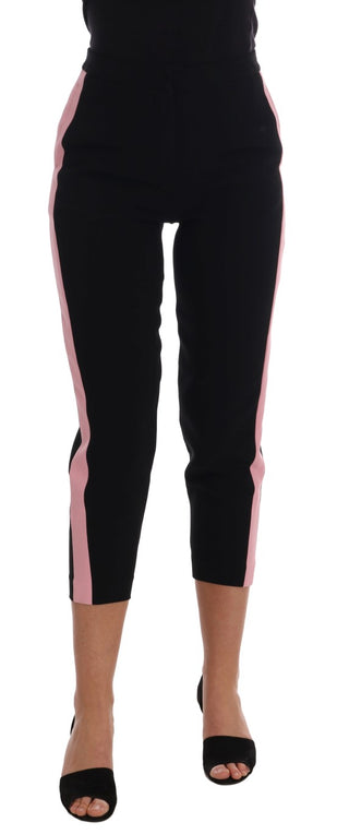 Chic Black Capri Pants With Pink Side Stripes