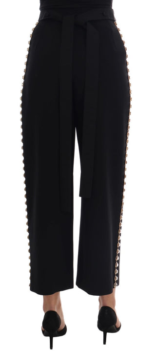 Elegant High-waist Ankle Pants With Gold Detailing