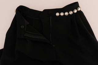 Elegant High-waist Ankle Pants With Gold Detailing