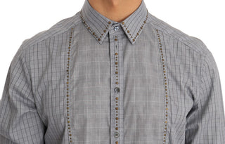 Elegant Gray Checkered Slim Fit Casual Shirt