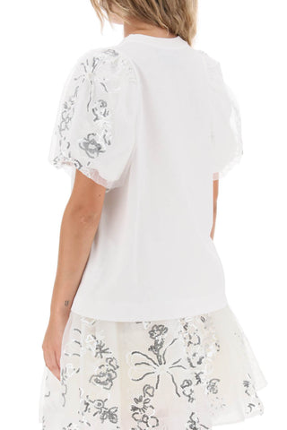 Embroidered Puff Sleeve A-line T-shirt