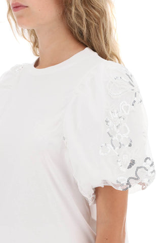 Embroidered Puff Sleeve A-line T-shirt