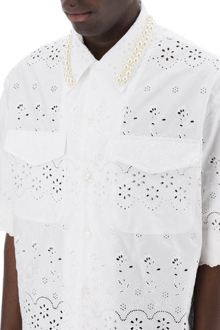 Scalloped Lace Shirt With Pearl