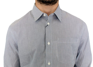 Chic Gray Striped Cotton Casual Shirt