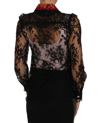 Floral Lace Embroidered Blouse With Crystals