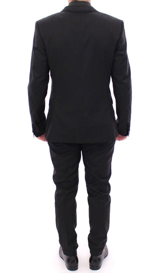 Elegant Black Striped Wool-silk Blend Suit